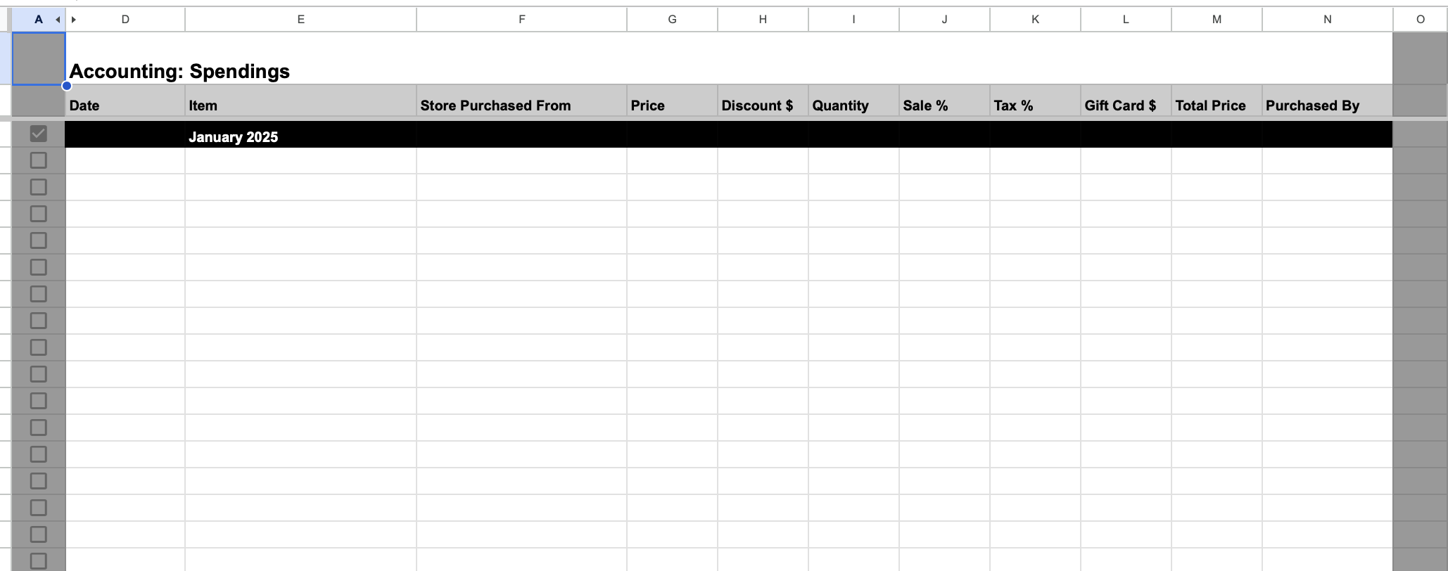 Image of entries section for Spendings