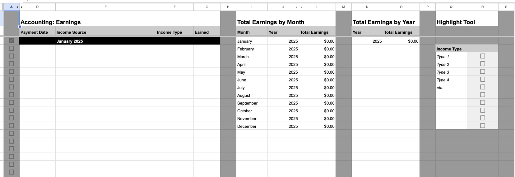 Image of entries and calculations for Earnings
